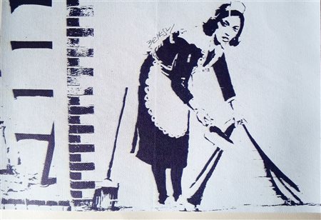 BANSKY (1974) Stencil e Spray su Tela CM 30X20 Titolo -La Famosa Cameriera...
