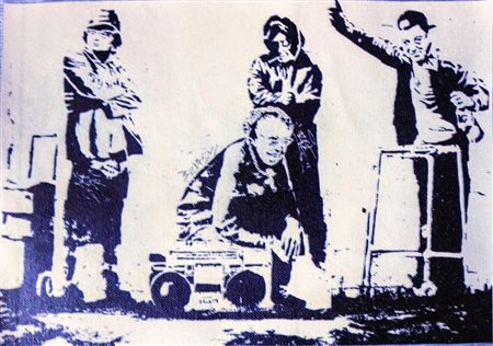 BANSKY (1974-74) Stencil e Spray su Tela CM 29X20 Titolo -Omaggio agli...
