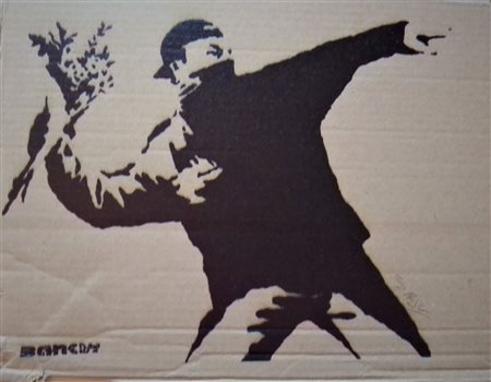 BANSKY (Bristol 1974) Spray Stencil Graff su Cartone CM 31,5x24-Titolo -Il...