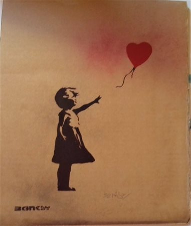 BANSKY (Bristol 1974-1974) Spray Stencil Graffiti su Cartone CM 33x27,5...