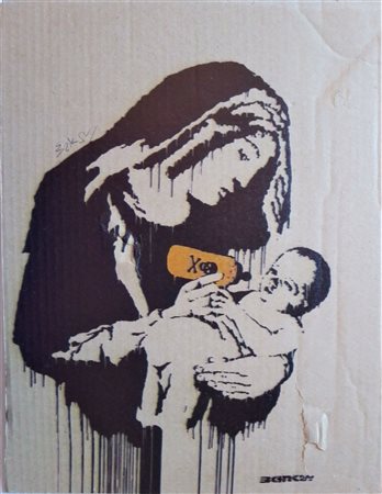 BANSKY (Bristol 1974) Spray Stencil Graffiti su Cartone CM 31x24,5 Tiratura...