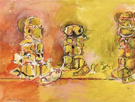 Graham Sutherland "Three stones towers" 1974
gouache e tecnica mista su carta
cm