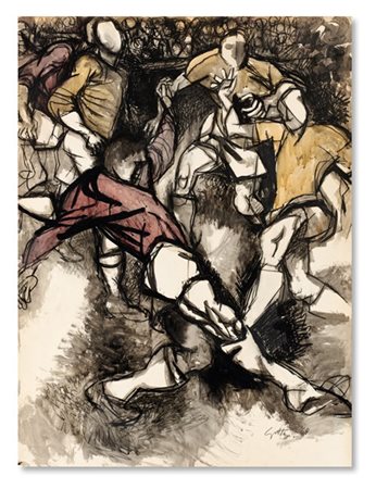 Renato Guttuso "Senza titolo (I calciatori)" 1960
china, acquerello, carboncino