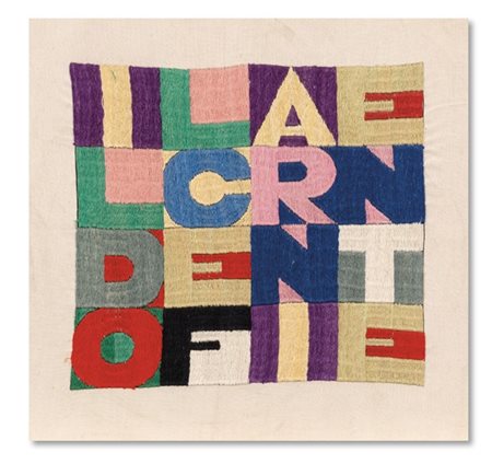 ALIGHIERO BOETTI "Il dolce far niente" 1979
ricamo su tessuto
cm 23,2x24,2

Prov