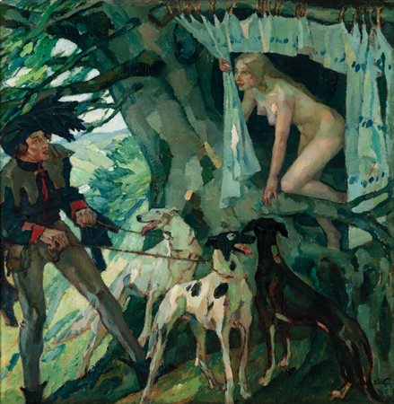 Leo Putz (Meran/Merano 1869 - 1940) Principe (Genoveva), 1905 ca.;Olio su...