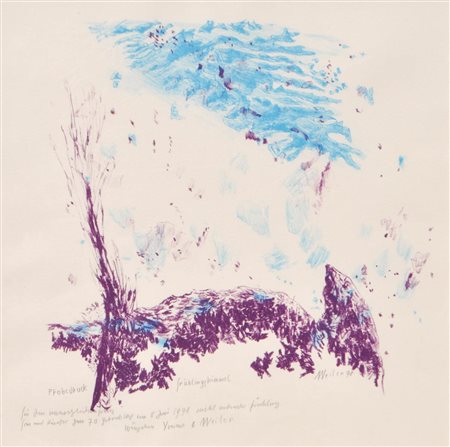 Max Weiler Cielo primaverile, 1998;Litografia a colori, 35,5 x 35,5 cm (entro...