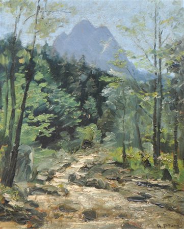 Alois Pfund (Schwaz 1876 - Hall in Tirol 1946) Ruscello in Tirolo;Olio su...