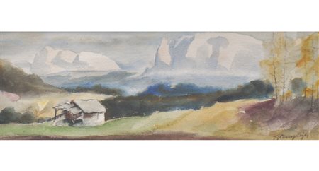 Rudolf Complojer Vista dal Renon sullo Sciliar;Acquerello, 12,5 x 35 cm, in...