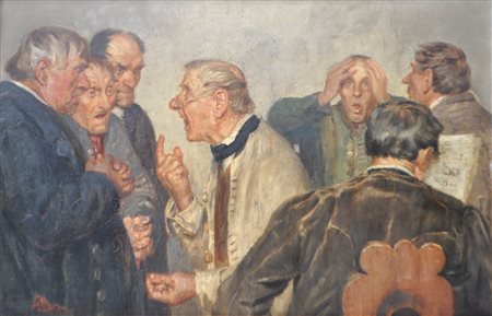 Maler um 1900/Pittore del 1900 ca. Politici paesani;Olio su tavola, 34,5 x 52...