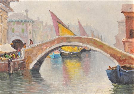 Luigi Vicentini (Pomarolo 1901 - Trient/Trento 1970) Canale a Venezia;Olio su...