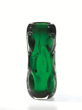 VASOin vetro verde sommerso trasparente, forma cilindrica, superficie...
