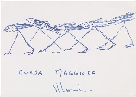 Aldo Mondino(Torino 1938 - 2005)CORSA MAGGIOREpennafeltro su carta, cm...