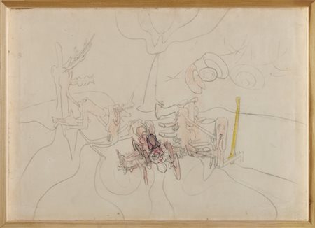 Roberto Matta "L'Hane evvive la France" 1968
tecnica mista su carta intelata
cm