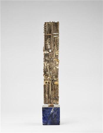 Arnaldo Pomodoro "Stele per Bolaffi-Arte" 1977
argento e sodalite
cm 25x4x2
Firm