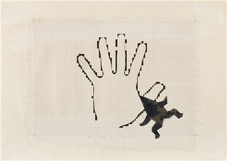 ALIGHIERO BOETTI "Mano aperta" 1980 circa
collage e tecnica mista su carta
cm 35