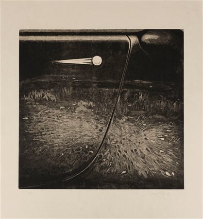 Piero Guccione (Scicli 1935-Modica 2018)  - Riflessi sulla Volkswagen (Siepe nella macchina nera), 1973