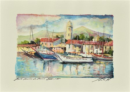 R. Muti PORTO AZZURRO. LA DARSENA. ELBA tecnica mista su carta, cm 25x36...