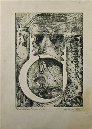 Plinio Martelli IL MIO UNICORNO, 1966 acquaforte-acquatinta, cm 35x24,5, su...