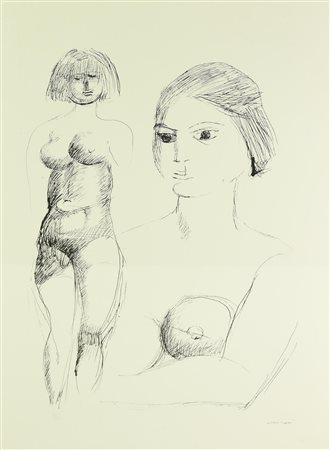 Bruno Cassinari (1912 - 1992) DUE FIGURE FEMMINILI litografia, cm 50x35; es....