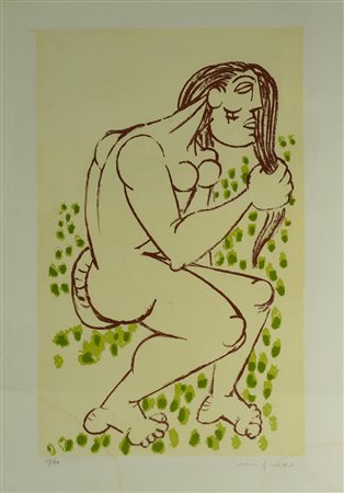 Giuseppe Migneco (1908 - 1997) DONNA CHE SI PETTINA litografia, cm 50x35; es....