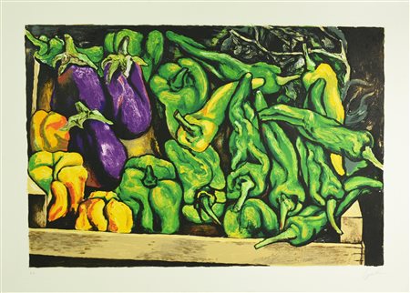 Renato Guttuso (1911 - 1987) PEPERONI E MELANZANE serigrafia su carta...