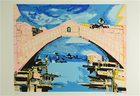 Remo Brindisi (1918 - 1996) VENEZIA, PONTE DI RIALTO serigrafia, cm 50x70;...