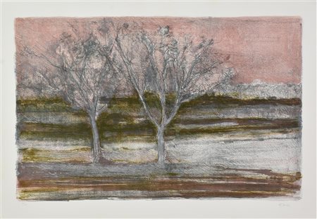 Giuseppe Ajmone (1923 - 2005) ALBERI litografia, cm 50x70; es. 120/125 firma...