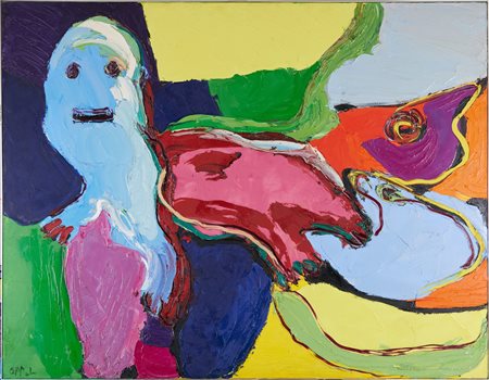 Karel Appel (Amsterdam, 1921) Paysage avec visages 1971 Olio su tela cm....