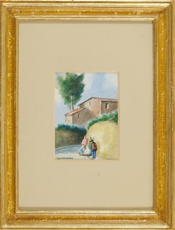 Nino Tirinnanzi (Greve in Chianti (Fi), 1923 - 2002) Scorcio di paese con...