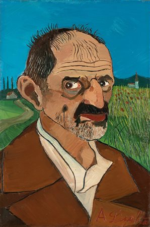 Antonio Ligabue (Zurigo 1899-Gualtieri 1965)  - Autoritratto, 1960