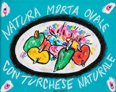 Bruno Donzelli (Napoli 1941)  - Natura morta ovale con turchese naturale