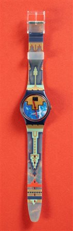 SWATCH GENT BLUE FLAMINGO - GN114 Anno 1991, cassa in plastica, cinturino in...