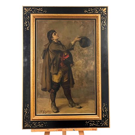 Dipinto olio su tela, Scuola Francese, XX secolo, raffigurante Artista di...