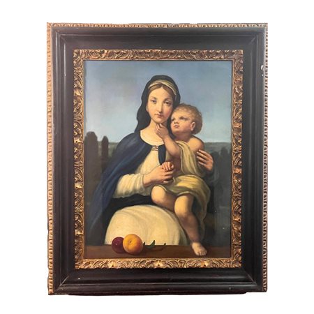 Dipinto olio su tela, raffigurante Vergine e Bambino. XX secolo (Accademico)...