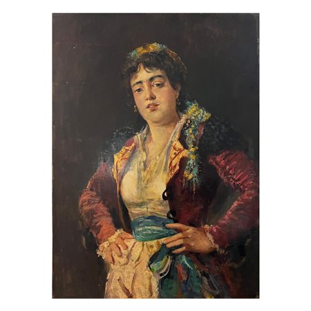 Dipinto olio su Tavola, Scuola Italiana raffigurante Ritratto di donna in...