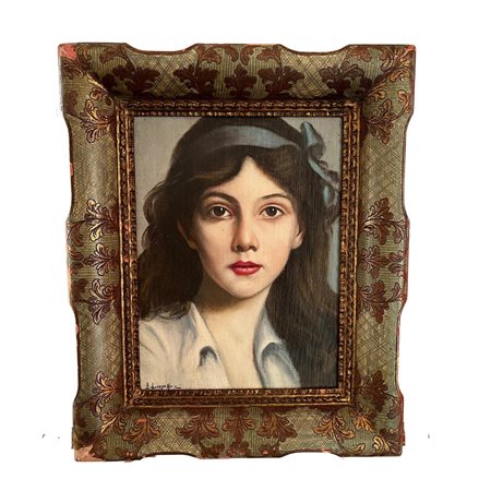 Dipinto olio su tela attaccata su pannello, raffigurante ritratto di Princess...