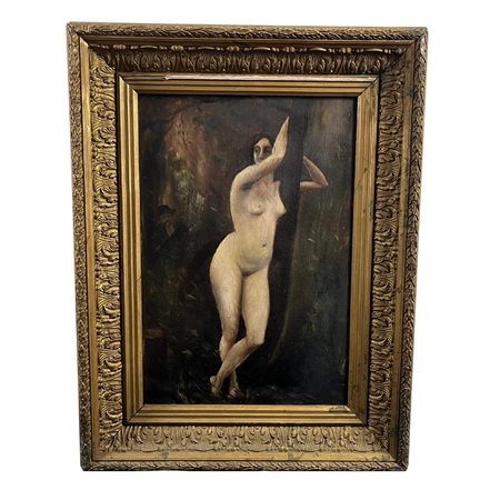 Dipinto olio su Tavola, raffigurante Nudo di donna. XX secolo. Artista...