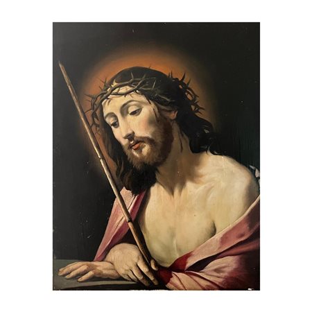 Dipinto Accademico olio su rame, raffigurante Cristo coronato di spine. Copia...