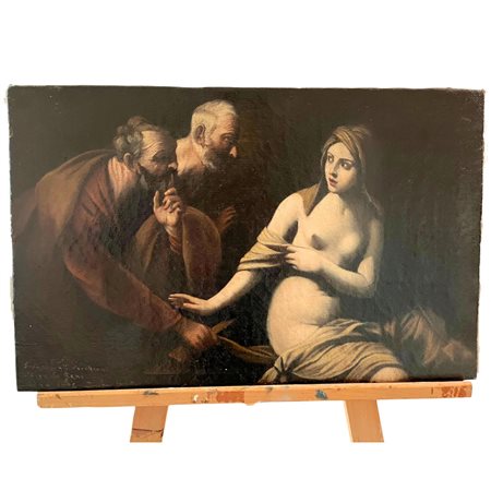 Dipinto olio su tela periodo XX secolo, raffigurante Susanna e i vecchioni,...