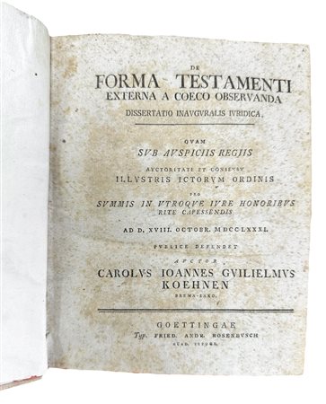 De forma testamenti externa a coeco observanda. Dissertation inauguralis iuridica, 1781