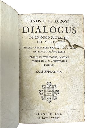 Antistii et eudoxi Dialogus de eo quod justum est circa reditus, 1783