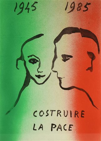 Ernesto Treccani COSTRUIRE LA PACE 1945-1985 tecnica mista su cartone telato,...