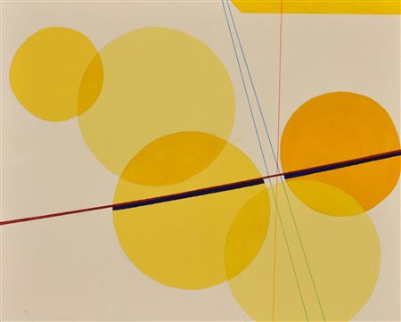 RAF YELLOW BUBBLES, 2023 olio ed acrilico su tela, cm 40x50 sul retro:...