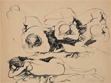 Piero Guccione (Scicli 1935-Modica 2018) Studio di nudi 1957 China su carta...