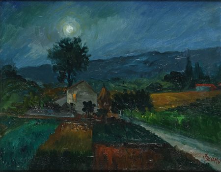 Vincenzo Balsamo (Brindisi 1935) Paesaggio notturno Olio su cartone telato cm...