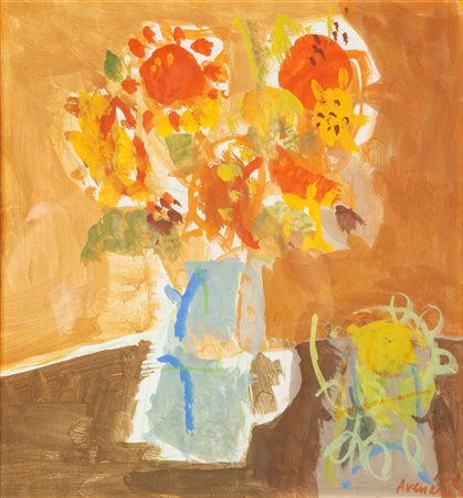 Marcello Avenali (Roma 1912-Roma 1981) Vaso di fiori Tempera su carta su tela...