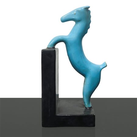 Deruta - Fermalibro in ceramica con cavallo azzurro
