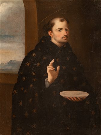 Ritratto di San Nicola da Tolentino in atto benedicente  Pittore dell'italia centrale attivo tra la seconda metà del XVII secolo e i primi decenni del XVIII secolo