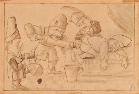 Antico disegno a matita caricaturale del XV secolo   