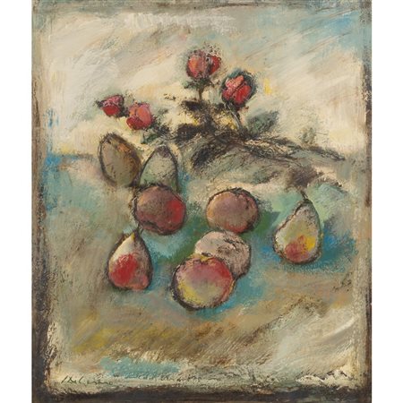 SIMONE DI GESARO, Frutta e fiori, Olio su tela